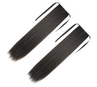 Garneck 2pcs Synthetic Long Ponytail Extensions for Women High Temperature Silk Material Smooth Natural Black Straight Hair Extensions with Strap Easy to Wear for Stylish Volume