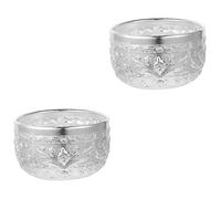 Garneck 2pcs Thai Traditional Design Bowl Carved Vintage Tin Bowl for Rice Serving and Water Offering Scenario As Salad Soup Serving