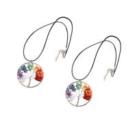 Garneck 2PCS Tree of Life Necklace for Women Colorful Natural Tumbled Stone Pendant on Adjustable Leather Cord, Spiritual Gemstone Jewelry Set