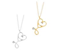 Garneck 2pcs Women Stethoscope Pendant Necklaces with Heart Charm, Clavicle Length Gold and Silver Chains, Valentine’s Jewelry and Women