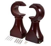 Garneck 2pcs Wooden Curtain Rod Brackets Support Holders for Wall Mounted Drapery Rods for Living Bedroom and Office Decor Red Brown Opening