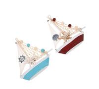 Garneck 2pcs Wooden Sailboat Model Ornament Handcrafted Mediterranean Style Nautical Desk Decor Sturdy Coastal Tabletop Boat Figures for Office Living Party Centerpiece