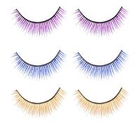 Garneck 3 Pairs 3D Multilayer Colored False Eyelashes Set Yellow Purple Blue, Performance Cosplay Eye Lashes for Women, Lightweight Reusable False Lashes for Stage and Daily Wear