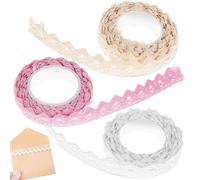 Garneck 3 Rolls Self-Adhesive Crochet Lace Tapes Sticky Lace Tape Cotton Cloth Comfortable to Touch Can Be Cut with Scissors Assorted Bright Solid Colors Wrapping Decoration