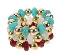 Garneck 3pcs Acrylic Geometric Circle Bracelets for Women Adjustable Irregular Beaded Stackable Jewelry in Burgundy White Green Smooth Polished Edges for Comfortable Wear Versatile Layered