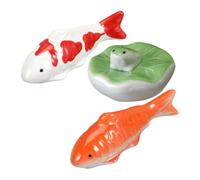 Garneck 3pcs Ceramic Floating Fish Ornaments Realistic Red Fish Frog Leaf Aquarium Garden Decor Fade-resistant Decorative Figurines for Indoor Outdoor