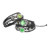 Garneck 3pcs Four-leaf Clover Leather Rope Bracelets Black Woven Wrist Chain Decor with Glass Gems Gothic Handmade Snap Closure Suitable for Men and Women
