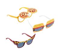 Garneck 3pcs Funny Party Glasses Pizza Hamburger Hot Dog Novelty Eyeglasses with Transparent Lenses Reusable Fit for Luau Summer Birthday Christmas Celebrations