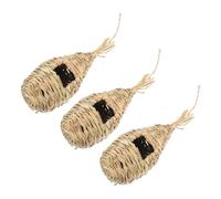 Garneck 3Pcs Handmade Woven Straw Bird Nests Lightweight Hanging Bird Houses for Garden Balcony Outdoor Decoration and Safe Shelter