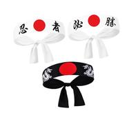 Garneck 3pcs Japanese Ninja Headband for Breathable Tie Hachimaki for Karate Sports Cooking Lightweight Sweatband with Heroic Samurai Design Birthday Party Decoration and Costume Accessory