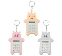 Garneck 3pcs Mini Bear Shape Electronic Calculators with Keychain Buckle, Portable Pocket Plastic Buttons Calculators for Students School Use, Cute Cartoon Bag Pendant Accessories Random