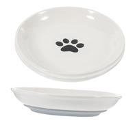 Garneck 3pcs Shallow Cat Bowls with Non Slip Silicone Base Durable Ceramic Pet Dishes for Cats Promotes Healthy Eating Habits for All and Ages Easy to Clean