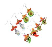 Garneck 4 Pairs Cinco De Mayo Earrings of Mexican Fiesta Jewelry with Chili Pepper Avocado Lightweight Acrylic Dangle Accessories for Holiday Celebrations