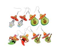 Garneck 4 Pairs Mexican Pepper Earrings Acrylic Cactus Avocado Dangle Earrings for Women Fiesta Party Jewelry for Cinco De Mayo Celebrations