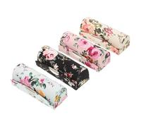 Garneck 4 Pcs Floral Lipstick Holder Case with Mirror Button Closure Compact Organizer for Standard Lipstick Tubes Portable Cosmetic Storage Bags for Women in Black White Pink and Blue
