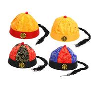 Garneck 4 Pcs Qing Dynasty Masquerade Hats with Braids for Months Creative Decorative Costume Hats for Drama Performance and Spring Festival Celebration