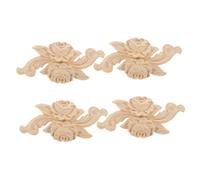 Garneck 4 Pcs Unpainted Wooden Rose Appliques Classic Carved Furniture Decals for Cabinets Doors Beds Home Decor Elegant Chic Solid Wood Onlay