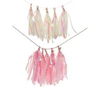 Garneck 4 Sets Tassel Garland Hanging Banner for Wedding Birthday Shower Iridescent Foil Paper Tassels in Pink and Ivory Backdrop for Photo and Festive Atmosphere