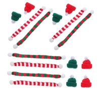Garneck 48pcs Mini Knit Christmas Wine Bottle Hats and Scarves Set Soft Yarn Santa Caps with Red Green Striped Knitted Scarves for DIY Home Decor Tree Ornaments Snowman Dolls Cat Collars