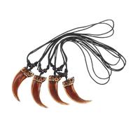 Garneck 4pcs Adjustable Faux Tooth Necklace with Black Wax Rope Vintage Resin Pendant Jewelry for Casual and Party Wear Unique Lightweight Design for Men and Women