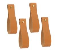 Garneck 4pcs Artificial Leather Wall Mounted Strap Hooks for Curtains and Towels Caramel Color Hanging Loops for Bathroom Kitchen Bedroom Easy Installation Versatile Use and Modern