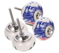 Garneck 4pcs Elegant Ceramic Cabinet Knobs Kitchen Drawer Handles for Wardrobe Cupboard Furniture with Ink Painting and Lotus Design Clean Solid Pulls