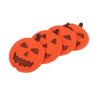 Garneck 4pcs Halloween Pumpkin Crochet Coasters Rustic Cotton Woven Heat Resistant Mug Mats Fall Themed Tableware Pumpkin Table Accessory for Party Decor