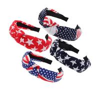 Garneck 4pcs Knotted Girl Headbands Summer Decorative Hairbands American Flag Pattern Cotton Fabric Wide Bands for Women Party and Daily Wear