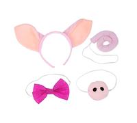 Garneck 4pcs Pig Costume Accessories Set for Adults Pink Headband with Standing Ears Nose Attachable Tail and Bow Tie for Halloween Party Dress Up