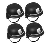 Garneck 4pcs Pretend Play Police Helmets Black Plastic Bobby Caps for Role Playing Halloween Costume Accessories for Boys Educational Justice Imagination Enhancing Party Supplies