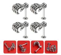 Garneck 4pcs Punk Style Stainless Steel Skeleton Lip Ring Piercing Studs Body Jewelry with Hand Bones Design, No Fading, Safe for Skin, Suitable for Outdoor and Weddings