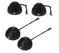 Garneck 4pcs Qing Dynasty Emperor Hats with Ponytail Nylon Royal Headwear for Adults Lightweight Chinese Costume Caps for Drama Cosplay Theater and Themed Parties