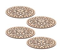Garneck 4pcs Round Wooden Basket Bottoms for Crochet Base, Sturdy and Not Easily Deformed, Unique Hollow Carved Design with Natural Wooden Texture, for Weaving Basket Making Supplies