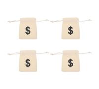Garneck 4pcs Small Canvas Drawstring Bags 12x16cm Money Symbol Coin Pouches Party Snack Storage Bags