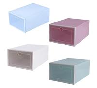 Garneck 4Pcs Stackable Transparent Plastic Shoe Boxes with Drawer Design Thick Reinforced Organizer for Closet Storage Dustproof Small in White Pink Green Blue