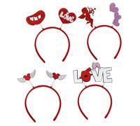 Garneck 4pcs Valentine Heart Headbands Set, Decorative Portable Hair Hoops with Double Hearts, Lips, Love and Cupid Designs, Party Headdress for Women’s Festive and Romantic Occasions