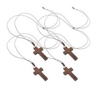 Garneck 4pcs Vintage Wood Cross Necklace Adjustable Cord Pendant for Men Women Unique Easter Cross Charm Versatile Religious Jewelry for Everyday Wear and Decoration