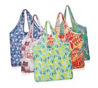 Garneck 5 Pcs Foldable Reusable Shopping Tote Bags Polyester Grocery Bags with Mixed Colors Lightweight Portable Handbags for Supermarket Beach Daily Essentials Heavy Duty Carrying