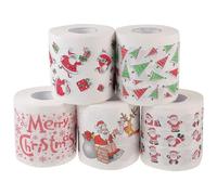 Garneck 5 Rolls Christmas Disposable Napkins, Assorted Patterned Toilet Paper, Timber Pulp Tissue for Holiday Parties, 3. 93 X 3. 93 X 3. 74 Inch