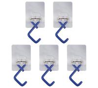 Garneck 5PCS Blue Wall-Mounted Mop Holder with Strong Adhesive Punch Mop Hook Organizer for Home Kitchen Bathroom Stainless Steel Clip for Broom Umbrella Storage and Neat Space Management