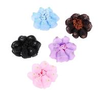Garneck 5pcs Flower Hair Nets Hair Tie with Diamond Decoration Elastic Net Yarn Suitable for Solemn Occasions and Daily Life