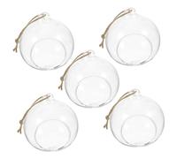 Garneck 5pcs Hanging Glass Baubles for Tea Light Holders 8cm Diameter 4.5cm Opening Crystal Glass Includes 1.2m Jute Rope for Home Decor and Party Use