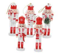 Garneck 5pcs Hanging Wood Nutcracker Ornaments Christmas Soldier Puppet Decorations Red White Nutcracker Hanging Charm for Tree Home Office Festive Decor