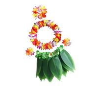 Garneck 5pcs Hawaiian Luau Costume Set for Adults Premium Artificial Leaf Skirt with Lifelike Flower Leis Garland Headband and Neck Loop Comfortable Reusable Tropical Party Decorations for