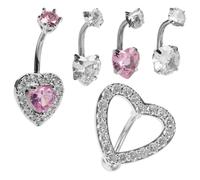 Garneck 5pcs Heart Shaped Stainless Steel Navel Jewelry Set with Dazzling Rhinestones Elegant Belly Button Piercings for Women Wear Resistant Comfortable Design