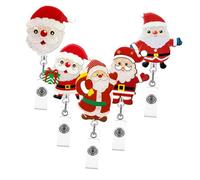 Garneck 5pcs Retractable Santa Badge Holder Christmas Theme Id Card Clip Badge Reel Holder for Nurses Medical Staff Office Workers
