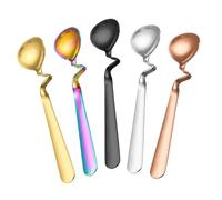 Garneck 5pcs Stainless Steel Long Handle Mixing Spoons for Coffee Beverage Jam Pudding Dessert Portable S-Shaped Bent Handle Spoons for Convenient Stirring and Serving