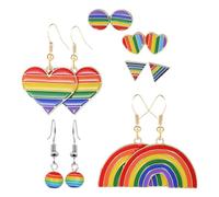 Garneck 6 Pairs Rainbow Pride Dangle Earrings for Women Heart-shaped Rhinestone Alloy Drop Earrings Colorful Fashion Jewelry for Daily Wear and Pride Celebrations