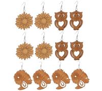 Garneck 6 Pairs Wooden Ear Pendants Vintage Geometric Dangle Earrings for Women Unique Lightweight Ear Accessories with Hollow Leaf and Abstract Shapes Comfortable Daily Jewelry Decors