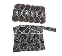 Garneck 6 Pcs Reusable Bamboo Menstrual Pads Washable Sanitary Napkins Set for Pregnant and Postpartum Women Black Floral Wet Bag